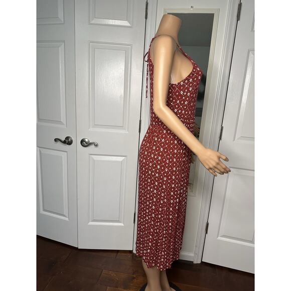 LOFT Ann Taylor Brick Red Sleeveless Geometric Print Midi Dress Size Medium - Picture 3 of 7